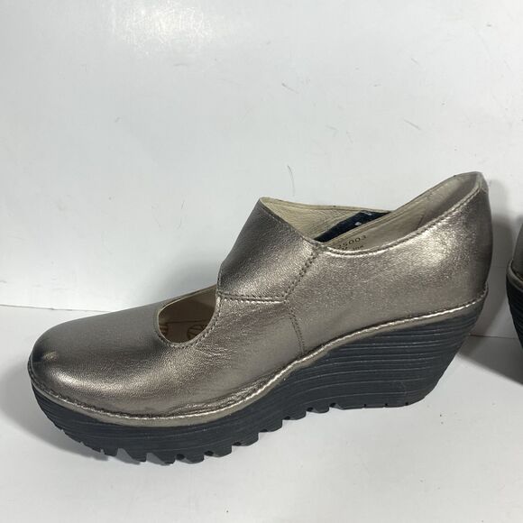 Fly London Yasi Metallic Bronze Leather Platform Wedge Shoes - EUR 37 W - Picture 8 of 16